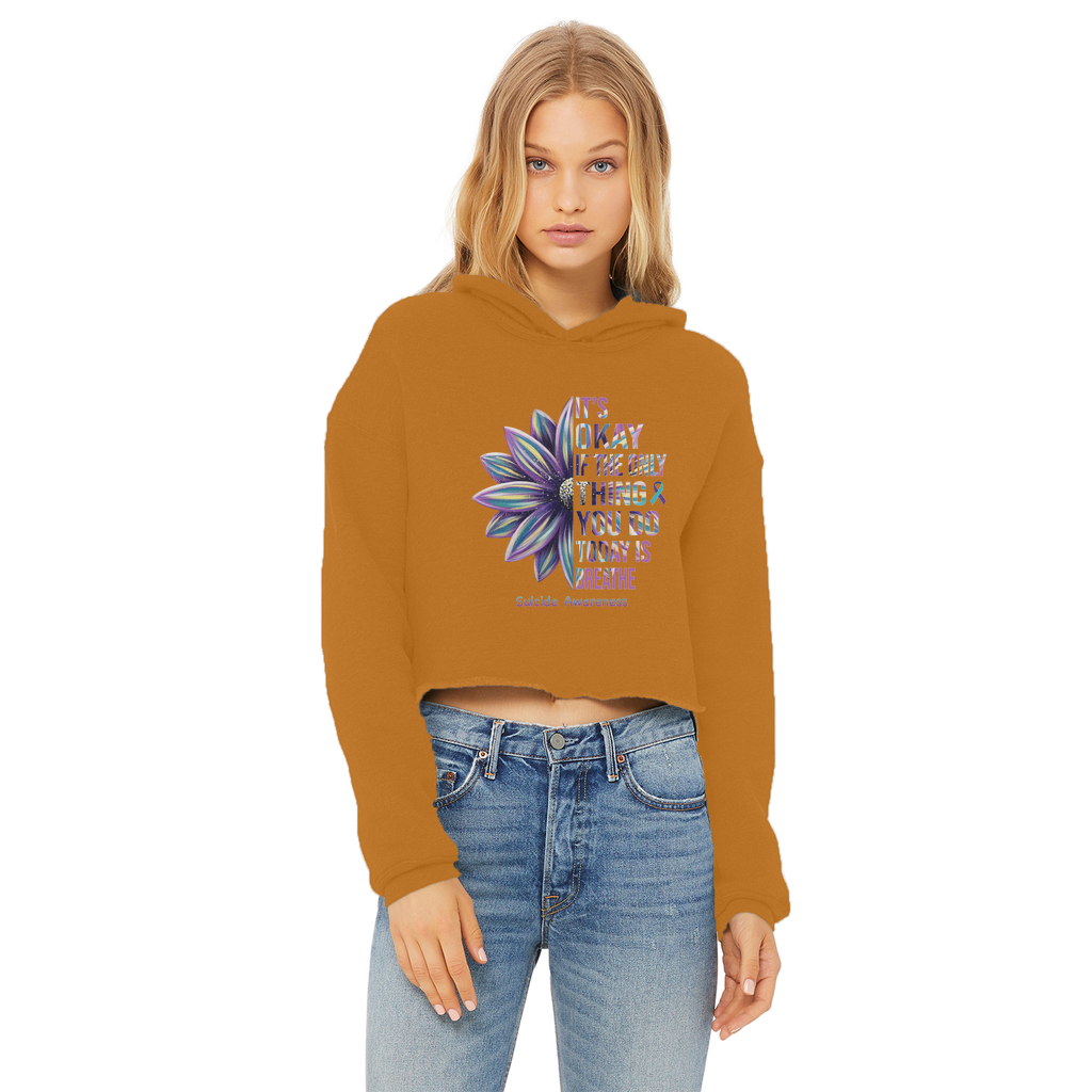Today Just Breathe Ladies Cropped Raw Edge Hoodie