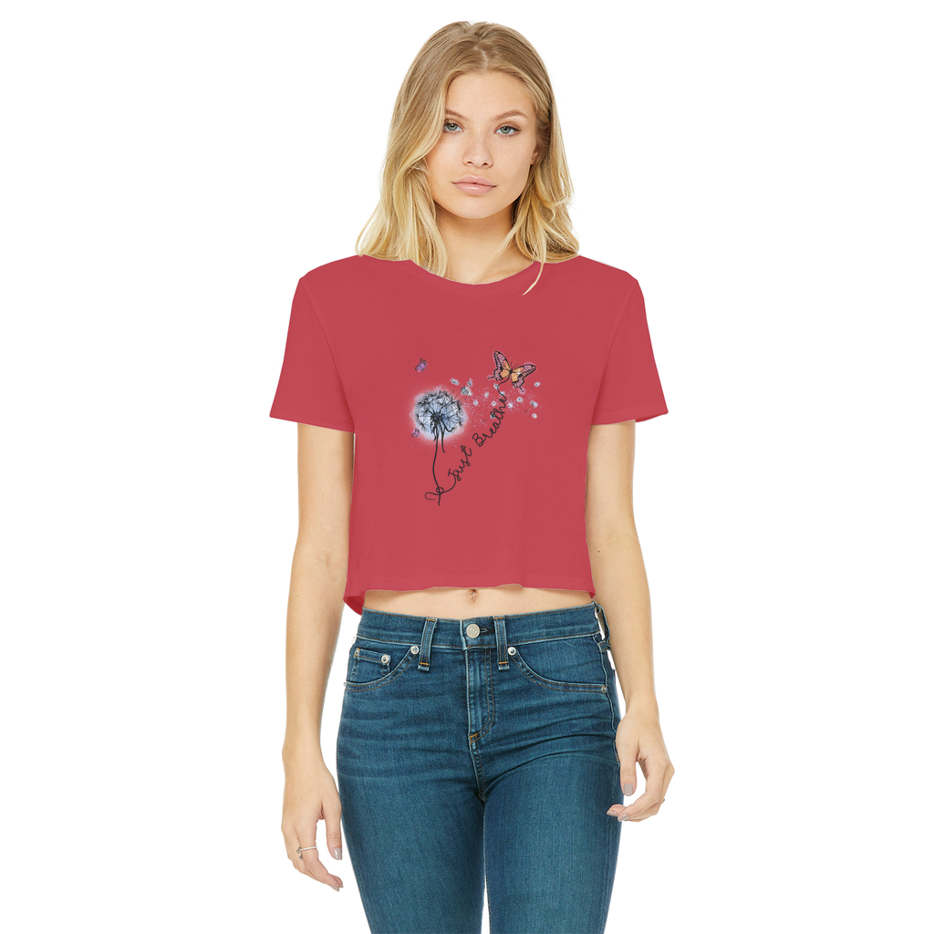 Just Breathe Butterfly Classic Women's Cropped Raw Edge T-Shirt