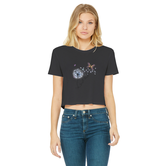 Just Breathe Butterfly Classic Women's Cropped Raw Edge T-Shirt