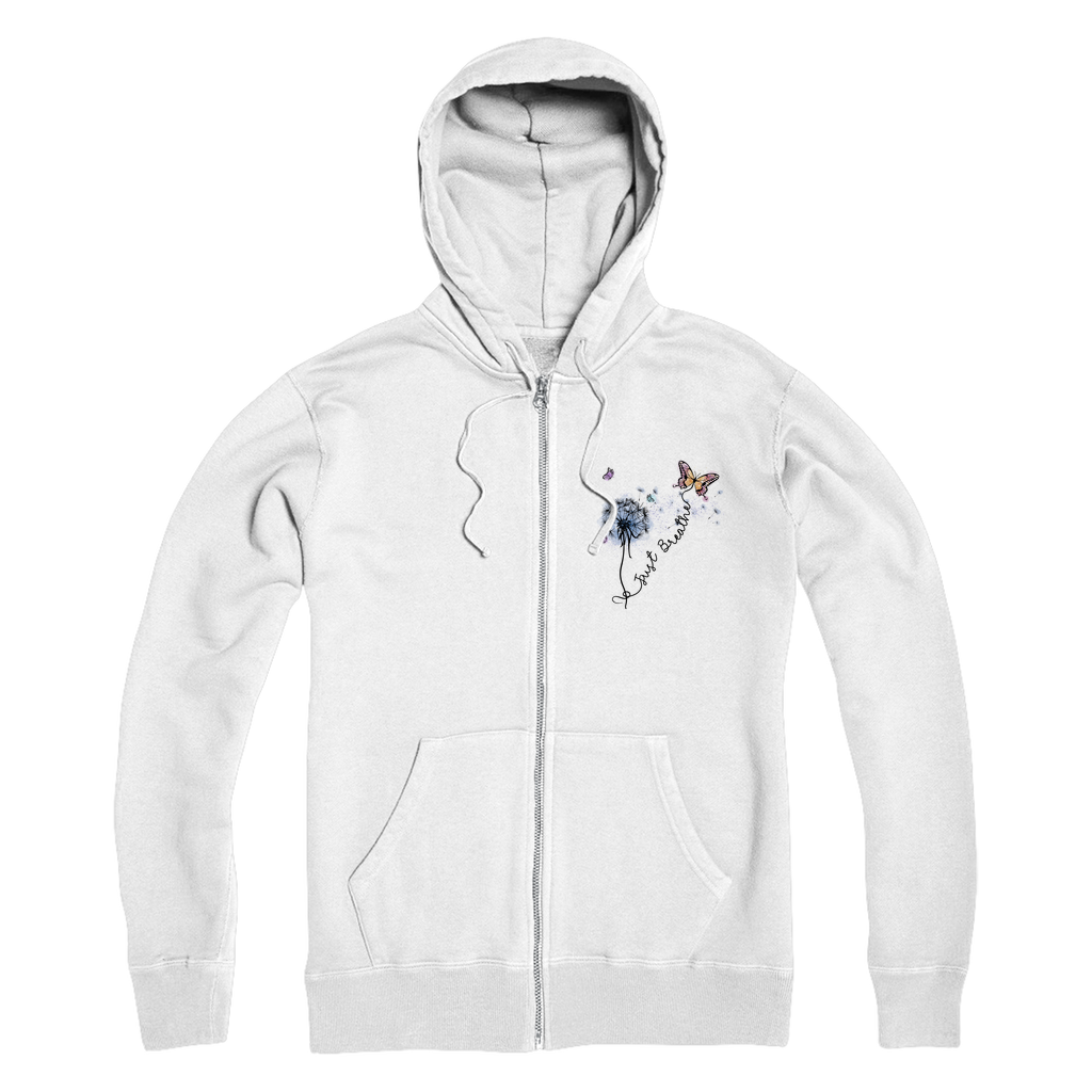 Just Breathe Butterfly Premium Adult Zip Hoodie