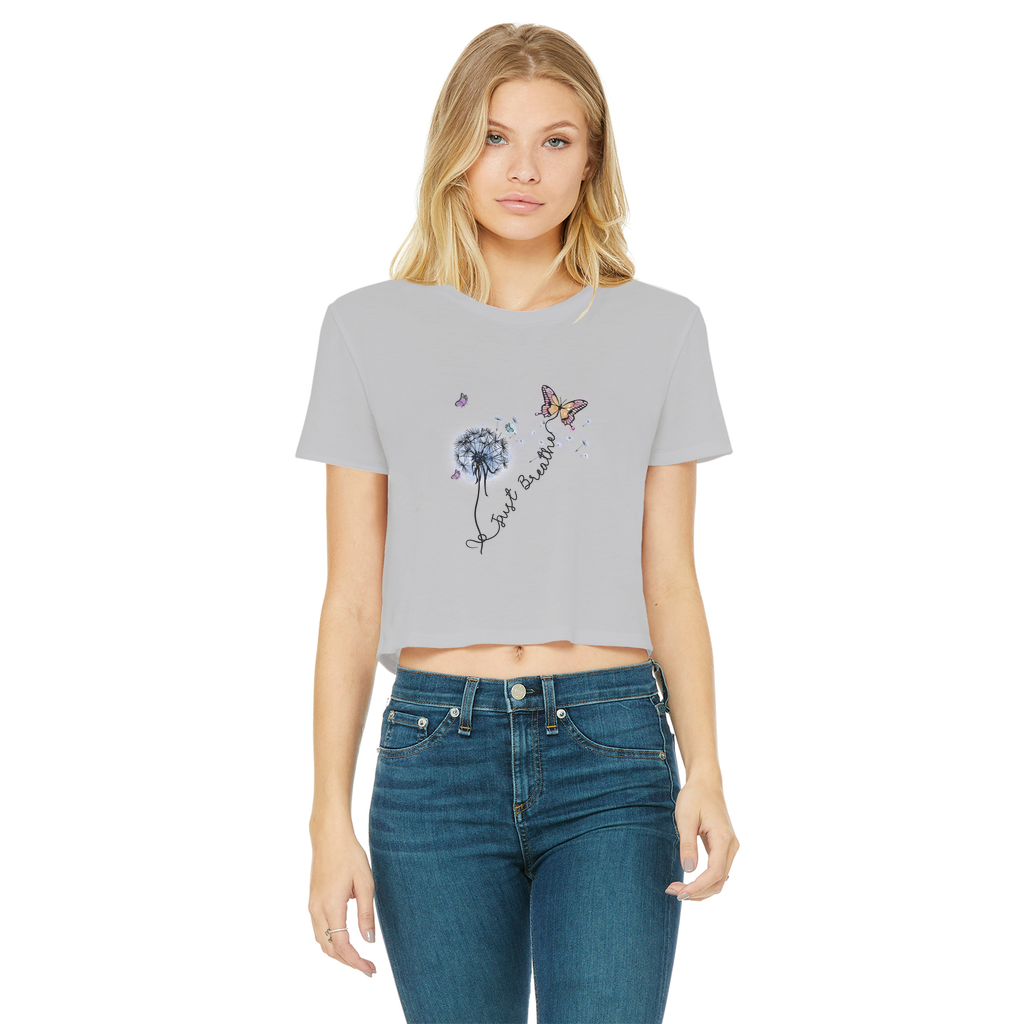 Just Breathe Butterfly Classic Women's Cropped Raw Edge T-Shirt