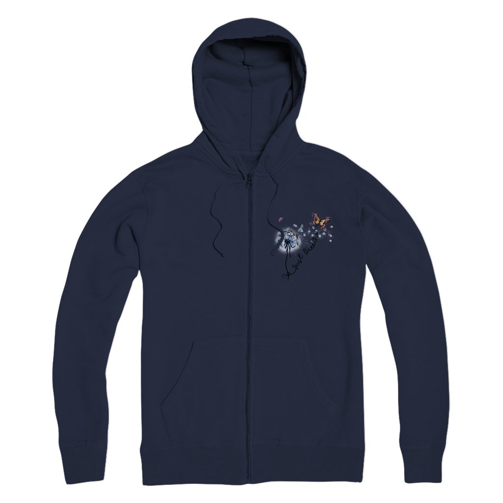 Just Breathe Butterfly Premium Adult Zip Hoodie