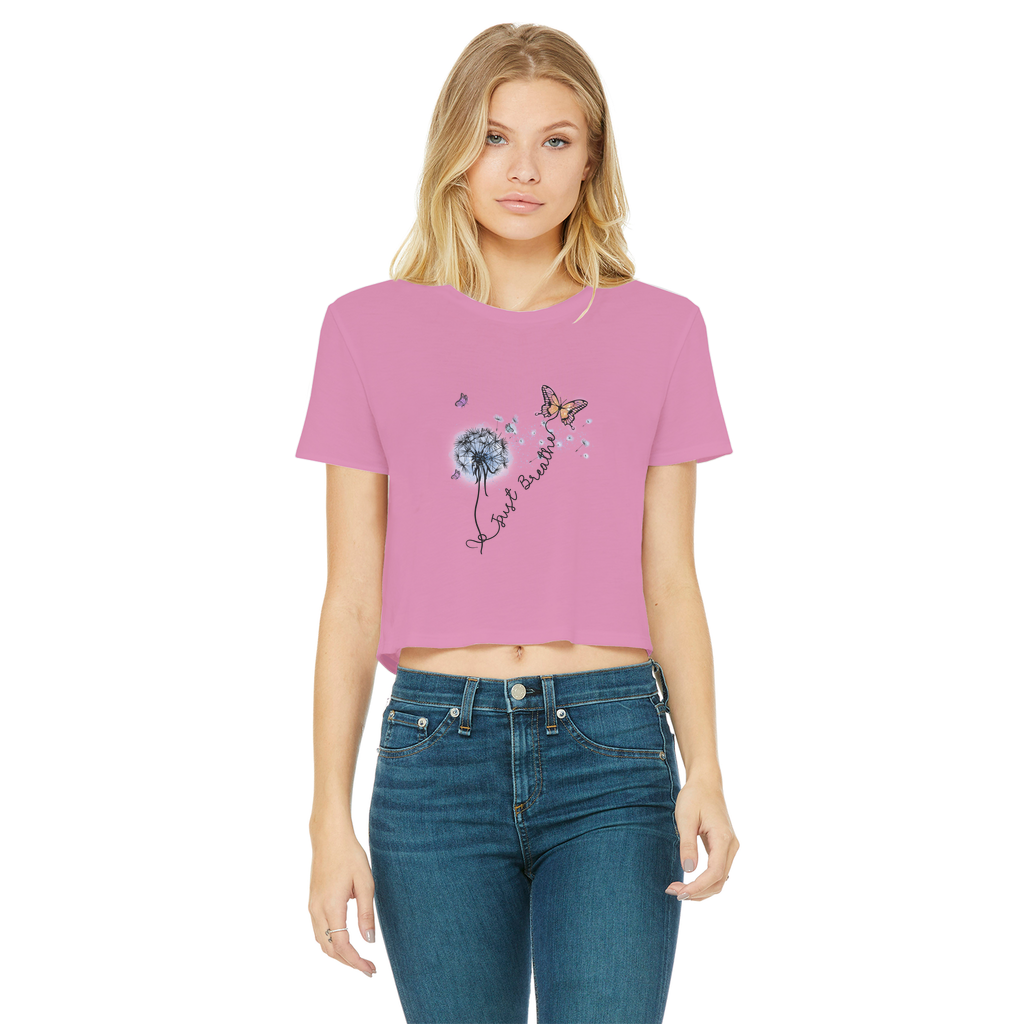 Just Breathe Butterfly Classic Women's Cropped Raw Edge T-Shirt