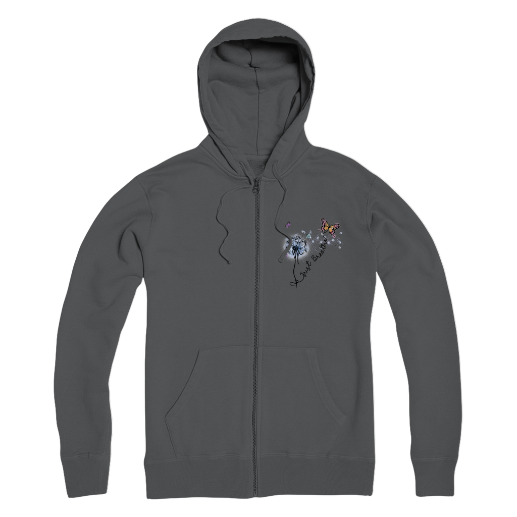 Just Breathe Butterfly Premium Adult Zip Hoodie