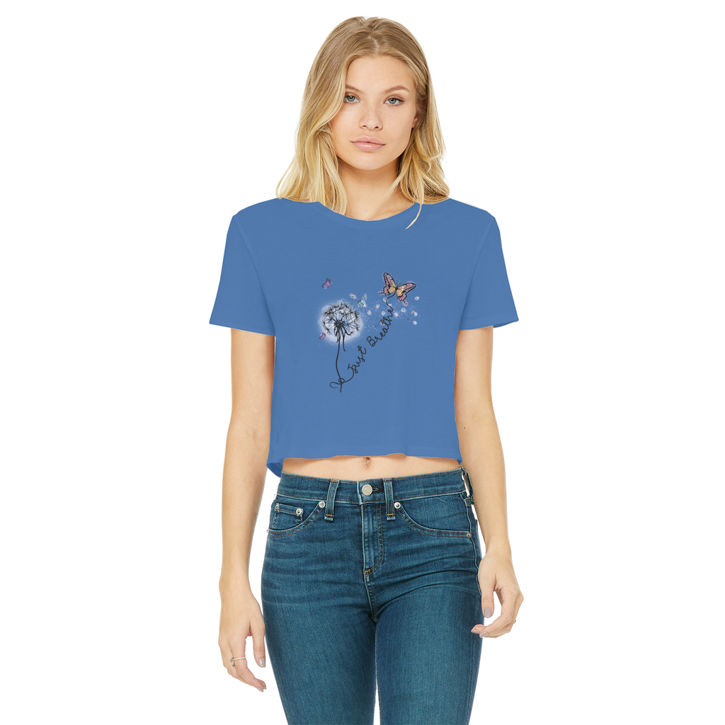 Just Breathe Butterfly Classic Women's Cropped Raw Edge T-Shirt